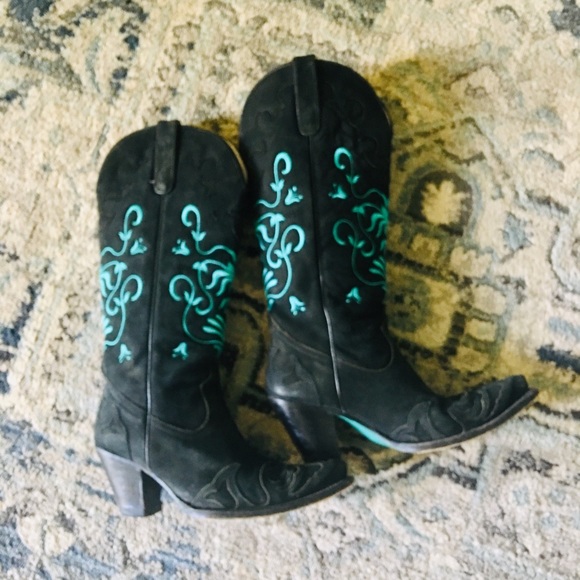 Lane Black and Turquoise Cowgirl Boots - Picture 8 of 9